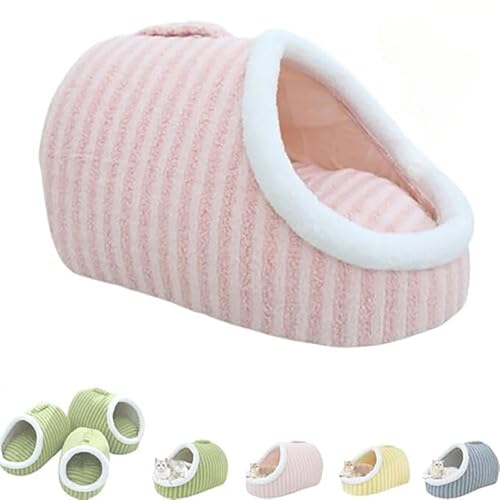 Winter-Hundebett, selbstwärmendes Welpenhaus, rutschfest, waschbar, weiches Haustier-Höhlenbett in Slipper-Form, tragbares, verdicktes, verstecktes mit Abdeckhöhle für Hauskatzen (Pink, L-12.5Kg) von Cmeilau