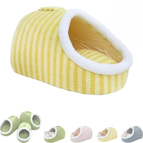 Winter-Hundebett, selbstwärmendes Welpenhaus, rutschfest, waschbar, weiches Haustier-Höhlenbett in Slipper-Form, tragbares, verdicktes, verstecktes mit Abdeckhöhle für Hauskatzen (Yellow, L-12.5Kg) von Cmeilau