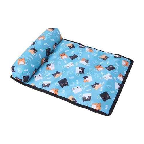 Cmis Kbei Hundebett-Matte für den Sommer, Kühlkissen, Haustier-Schlafbett mit Kissen, für Hunde, Katzen, Eisseidendecke, kühlendes Haustierbett, Eismatratze (blau) von Cmis Kbei