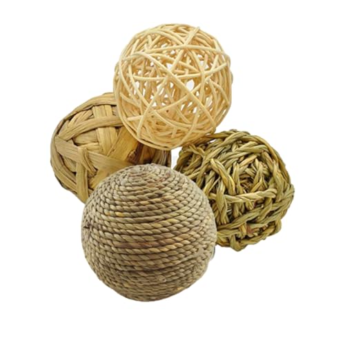 Cndiyald Gras -Kau -Spielzeug Haustiere Spielen Grasball Rattan Kaut Spielzeug Kaninchen -Strohball Spaß beim Kinderspielzeug für Kaninchen Meerschweinchen Rennbils 4pcs von Cndiyald