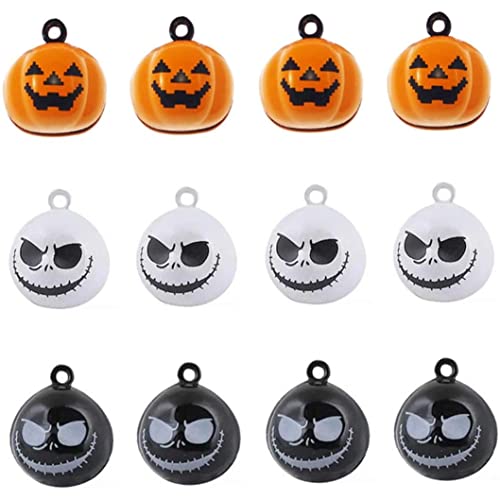 Cndiyald Haustier Bell 12 Stücke Kürbis Bells Haustierkragen Ghost Skull Bells Halloween Dekorationen DIY Bastelhandwerk handgefertigte Schmuckverzierungen Hängende Anhänger von Cndiyald