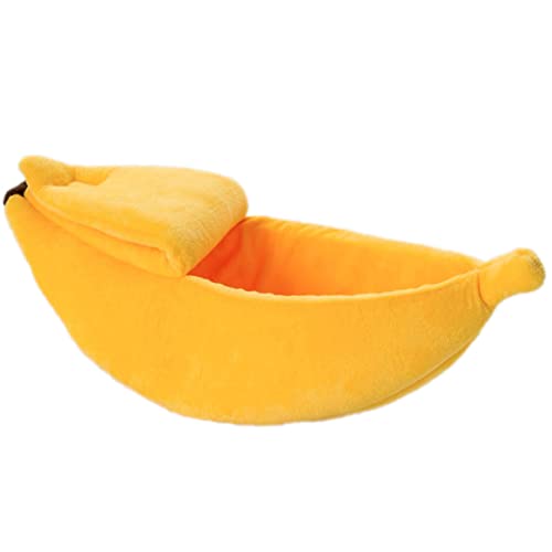 Cndiyald Haustierbett Katzenbett süße Bananenform Kätzchen Bett weich schöner Welpenhaus Kuschelzubehör gelb 55 cm von Cndiyald