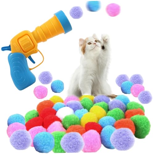 Cndiyald Interaktive Katzenspielzeug, Katzenspielzeug -Launcher, Katzenspielzeug für Innenkatzen, Cat Ball Launcher Gun mit 50 Katzenpom -Pom -Kugeln von Cndiyald