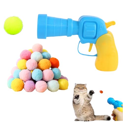 Cndiyald Interaktiver Katzenball -Launcher, 50 PCS Cat Ball Toys, Cat Ball Toys Launcher, Katzenspielzeug für Innenkatzen, pelzige Katzenspielzeuge von Cndiyald