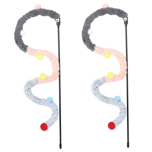 Cndiyald Katzen Teaser 2pcs Plush Strip PVC Griff Katzenstab Spielzeug mit Bell niedlicher Katzenspielzeug Zauberstab farbenfrohe interaktive Katzenspielzeug, graue interaktive Spielzeuge von Cndiyald