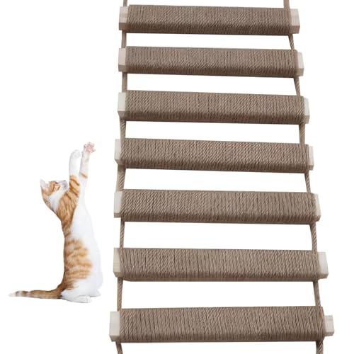 Cndiyald Katzenleiter 10x39 Zoll hängende Holzkatze Bridge mit einem Leinenseil Kratzfeste Katzenleiter für Innenkatzen, Katzenkratzerpfosten von Cndiyald