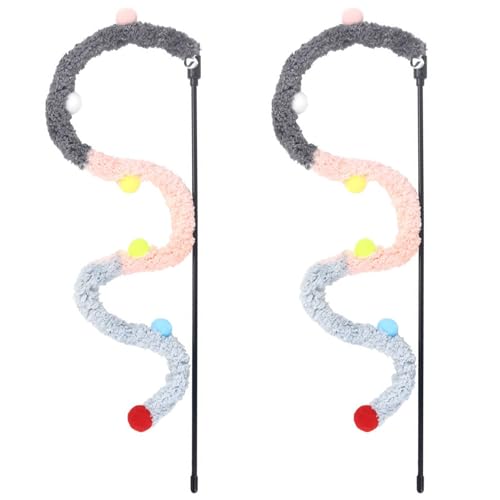 Cndiyald Katzenstab Spielzeugkatze Teaser 2pcs Plush Strip PVC Griff Katzenstab Spielzeug mit Bell niedlich Cat Toy von Cndiyald