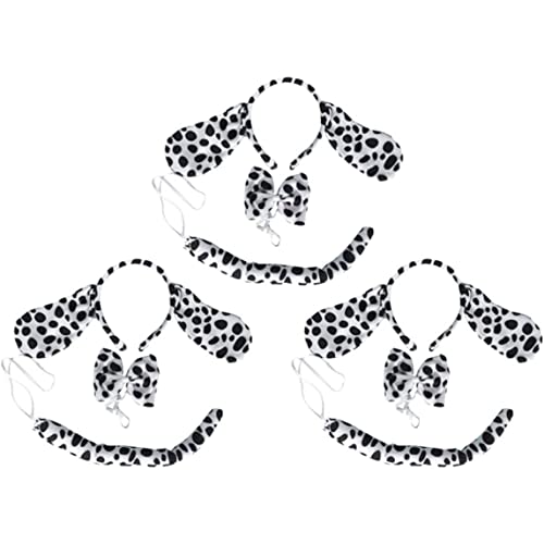 Cndiyald Ohrstirnband -Set -Hunde Ohren Stirnband Fliege Krawatte und dalmatianische Schwanz Halloween Cosplay Kostüm Party Set Tierkostüm für Frauen Erwachsene Kinder 3 Sets All Saints Day Dekor von Cndiyald