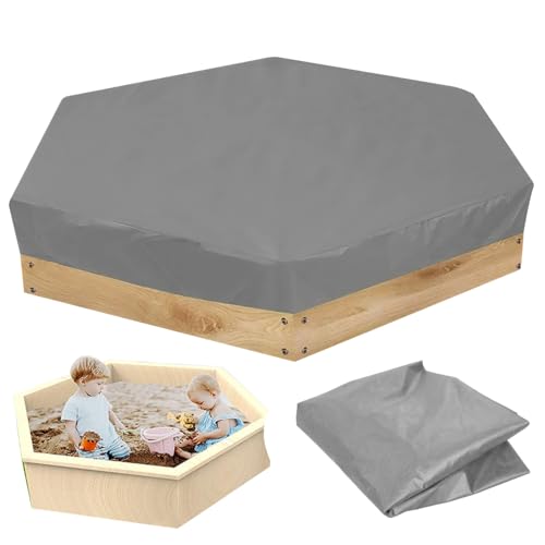 Cndiyald Sandkastenabdeckung wasserdichtes hexagonales 55x43inch 210d Oxford Stoffkastenabdeckung UV -Schutz staubdes Kordelzug Sandkastenabdeckung für Outdoor, graue Sandboxen von Cndiyald