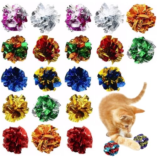 Katze Crinkle Bugs 20pcs 2,2 Zoll farbenfrohe Crinkle Bälle Katzenspielzeug ohne Schaden PVC Katze Interaktive Spielzeug für Katzen und Kätzchen Swat Bite Hunt Playtime Bälle von Cndiyald