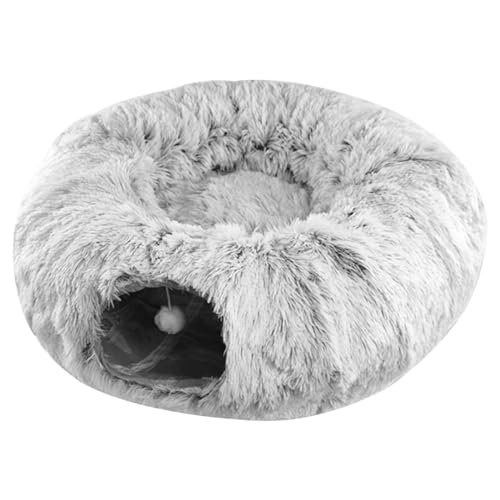 Katzen -Tunnelbett 2 in 1 Plüschkatze Donut Betttunnel, 33,5 x 10,3 Zoll faltbar, abnehmbar und waschbarer Katzen -Tunnelspielzeug für kleine mittelgroße Katze, Welpen, Kaninchen Bettmatten von Cndiyald