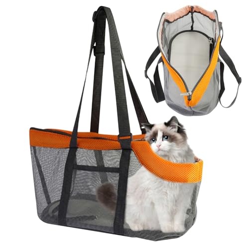 Katzenträger Hundeträger atmungsaktivem Mesh Cat Tote Bag Carrier Großer Kapazität Hunde Reisetasche für Haustiere unter 17,6 lbs Faltbare kleine Haustasche mit Sicherheitsschnalle für U -Bahn, Einka von Cndiyald