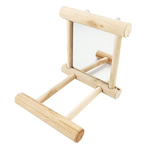 Cndiyald Papageienspiegel Spielzeug Papageispiegel Spielzeug Holz Vogel Käfig Mirror Swing -Spielzeug mit Barschstand zum Anbrüten von Cndiyald