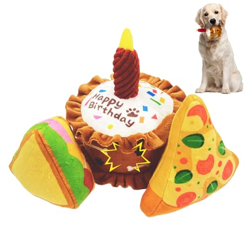 CneeeeeB Quietschendes Geschenk zum Geburtstag, Kuchen, Sandwiches, Pizza, knisterndes Party-Hundespielzeug für Jungen und Mädchen, buntes Spielset, um Ihren pelzigen Freund glücklich zu halten, mit 3 von CneeeeeB