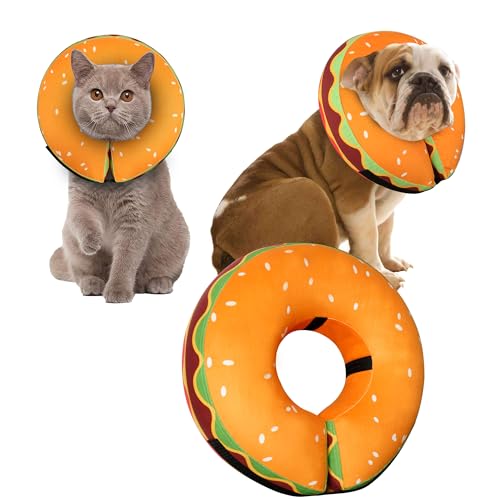 Aufblasbares Hundehalsband, für große, mittelgroße und kleine Hunde, weich, verstellbar, Genesungskegelhalsband für Hunde, Katzen, Hundehals, Donut-Hundekegel, Alternative nach Operationen (Hamburger, von Cneo