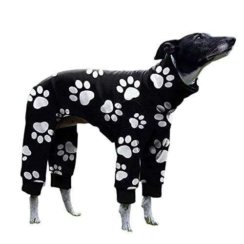 Cnkwei Hunde-Pyjama, Größe M, L, Hundepfote, bedruckt, Windhund-Pyjama, Jumpsuit, Bodysuit, Schwarz / Weiß von Cnkwei