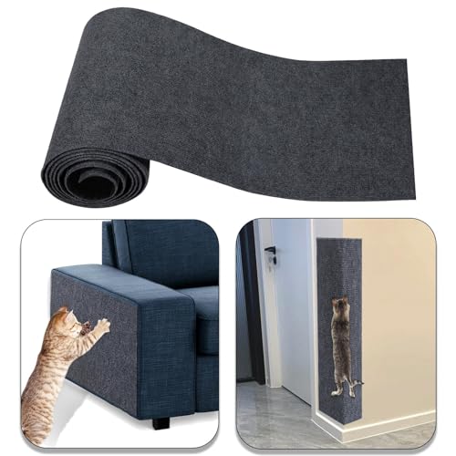 Cnwinu Kratzmatte Katze, 200cmX40cm Kratzmatte Selbstklebend,Kratzschutz Sofa Katze,DIY Kratzteppich Katze Wand,Kratzpappe für Katzen,Kratzmatte für Schützt Teppiche Sofa Möbel,Kratzbrett (Dunkelgrau) von Cnwinu