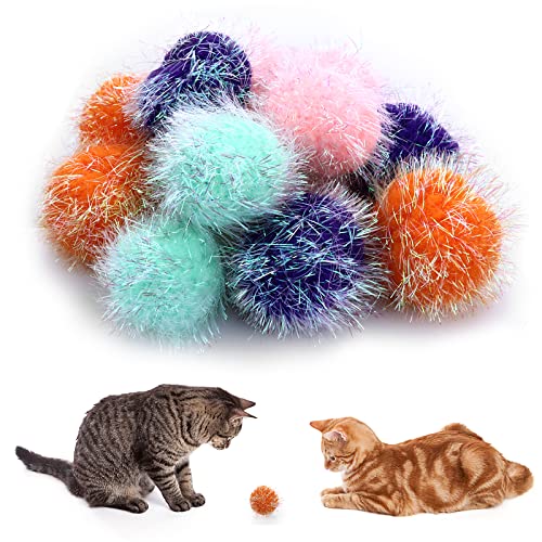 Cobee Großer Katzen Spielzeug, 12 Stück 5,1 cm Katzen-Pompons, Ball, pelzig, Katzenspielzeug, Bälle, Kätzchen, Pompon, Ball, interaktives Spielspielzeug für drinnen Katzen, Kätzchen von Cobee
