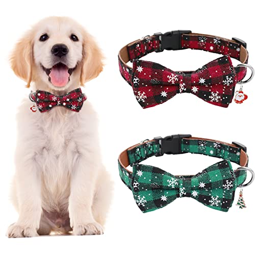 Cobee Weihnachten Hund Fliege Halsband mit Anhänger,2 Stück Christmas Dog Bowtie Collar with Pendan einstellbar Breakaway Welpen Halsband für kleine mittelgroße Jungen Mädchen Hunde von Cobee