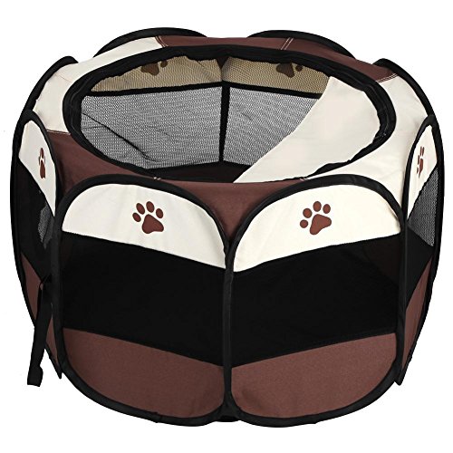 Cocoarm Welpenlaufstall Tierlaufstall Oxford Welpenauslauf Faltbar Tierfreigehege Freilaufgehege für Kleintiere wie Hunde, Katzen, Ø 81cm(Kaffee) von Cocoarm