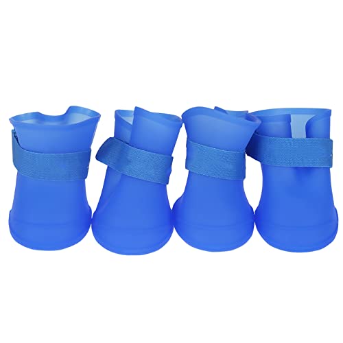 Cocoarm rutschfeste Silikonstiefel Zum Schutz vor EIS und Schnee, wasserdichte Regenschuhe für Hunde mit Haustierfußabdruck-Textur, Leicht und Bequem für den Alltag und Partys (Blue) von Cocoarm