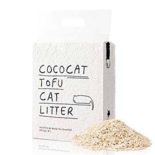 Cococat Tofu Katzenstreu – stark klumpend, spülbar, staubfrei, einfaches Schaufeln, biologisch abbaubar, Jasmin-Milchtee-Duft für hervorragende Geruchskontrolle (6L x 1 Pack) von Cococat