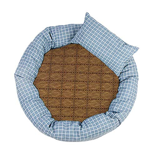 Cocolook Round-Haustier-Bett Warm Haus Cat Soft-Pet Products Plaid Haus für Hund Haustier-Kissen Kühlhundekissen Waschbare Welpen Bett Blau Mit Mat,M 45x35x13cm von Cocolook