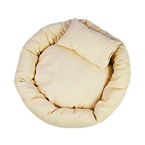 Cocolook Round-Haustier-Bett Warm Haus Cat Soft-Pet Products Plaid Haus für Hund Haustier-Kissen Kühlhundekissen Waschbare Welpen Bett Gelb,M 45x35x13cm von Cocolook