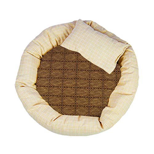 Cocolook Round-Haustier-Bett Warm Haus Cat Soft-Pet Products Plaid Haus für Hund Haustier-Kissen Kühlhundekissen Waschbare Welpen Bett Gelb Mit Mat,L 50x40x13cm von Cocolook