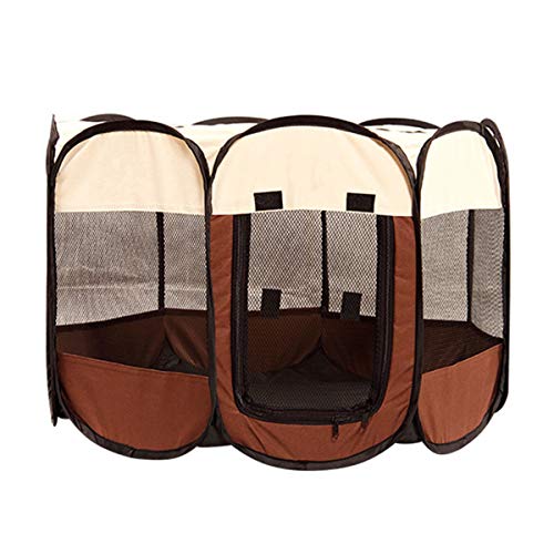 Cocolook Tragbare Falten Pet Big Tent Dog House Käfig Hund Katze Zelt Playpen Welpen Kennel Einfache Bedienung Durable Außen Octagon Fence Kaffee,74x74x43cm von Cocolook