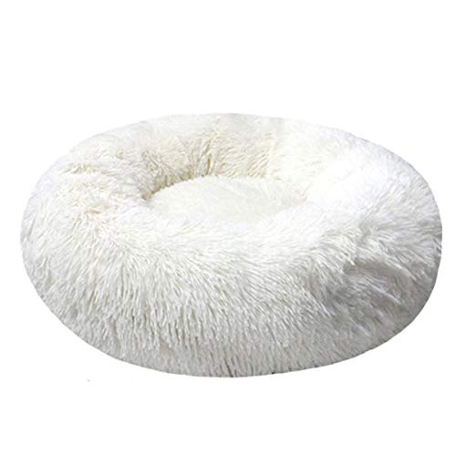 Round Hundebett Lange Plüsch-Haustier-Betten für Little Medium Large Haustiere Welpen-Matten Kennel Couch für Hunde Katzen Korb Weiß,110cm Durchmesser von Cocolook