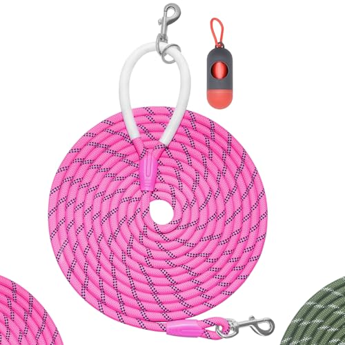 Codepets Strapazierfähige Nylon-Hundeleine, 3 m x 1,27 cm, Rosa mit bequemem Silikongriff, stark reflektierend, kein Verheddern, für mittelgroße und große Hunde, draußen beim Spazierengehen, Camping, von Codepets