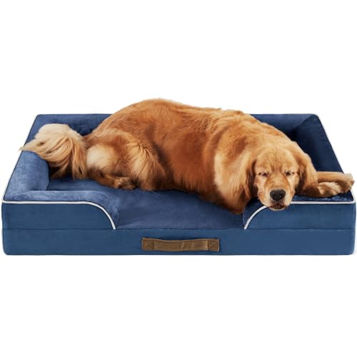 Codi Extra großes Hundebett aus Memory-Schaum, waschbar, orthopädisches Hundebett mit abnehmbarem Reißverschlussbezug, wasserdichtes Hundebett, Sofa, Bett, Marineblau, 106 x 81 x 8,9 cm von Codi