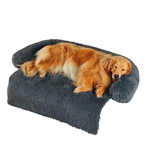 Codi Hundebett für Couch - Beruhigende Hundebetten für X-Large Hunde, Flauschiges Plüschbett für Haustiere, Anti-Angst-Hundebett mit abnehmbarem waschbarem Bezug für Hunde und Katzen, Dunkelgrau, von Codi