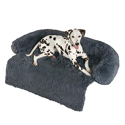 Codi Hundebett für Couch - Beruhigende Hundebetten für große Hunde, Flauschiges Plüschbett für Haustiere, Anti-Angst-Hundebett mit abnehmbarem waschbarem Bezug für Hunde und Katzen, Dunkelgrau, 104,1 von Codi