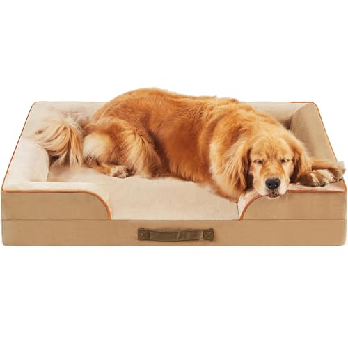 Codi Orthopädisches Hundebett für extra große Hunde mit Memoryschaum-Schicht, wasserdichtes Haustierbett mit abnehmbarem Bezug, Hundesofa, maschinenwaschbar, Beige, Größe XL, 107 cm von Codi