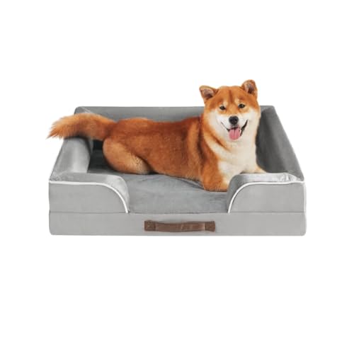 Codi Orthopädisches Hundebett Gedächtnisschaum Hundesofa für große Hunde, 71x58x(7.5+8.9) cm Hundecouch mit eierförmiger Kistenschaum und waschbarem rutschfestem Bezug, grau von Codi