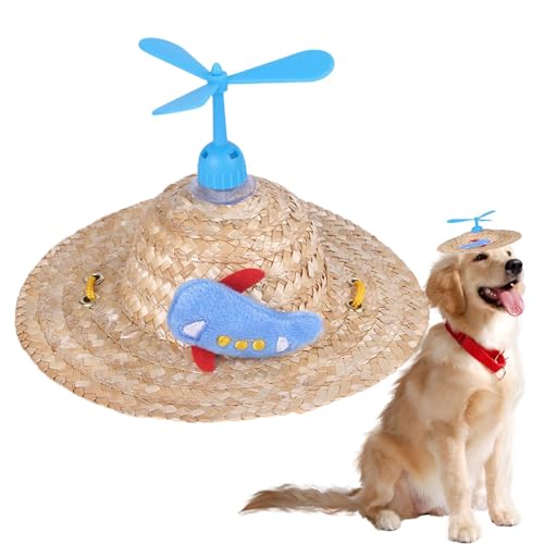 Coiroaoz Haustier-Strohhut, tragbarer Hunde-Propeller-Sonnenhut, für Welpen, verstellbar, Sombrero-Hut für kleine Hunde, mexikanische , Foto-Requisite für draußen von Coiroaoz