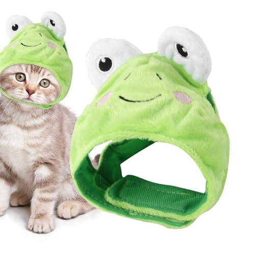 Coiroaoz Katzen-Frosch-Hut, Cartoon-Frosch-Katzen-Kopfbedeckung, Cosplay-Hut mit verstellbarem Riemen, für die meisten kleinen bis mittelgroßen Katzen und Hunde von Coiroaoz