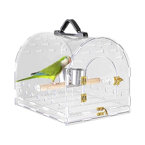 Coiroaoz Vogelreisetasche Transparent Vogelkäfig Träger mit einziehbarem Griff, Tragbarer Outdoor-Käfig mit Holzstange und doppelten Futterbechern für Nymphensittiche, Wellensittiche, Muglets von Coiroaoz