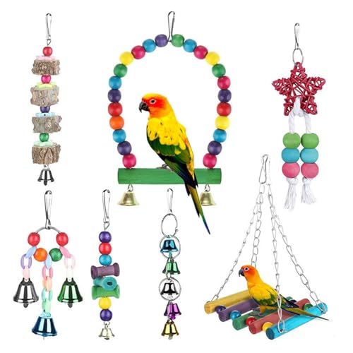 Coiroaoz Vogelspielzeug-Schaukel-Set | Vogelspielzeug für Sittiche | Vogel-Puzzle-Zubehör, Vogelspielzeug für Papageien, Vogelkäfig-Zubehör, Vogel-Kauspielzeug, buntes Schaukel-Set für kleine, von Coiroaoz