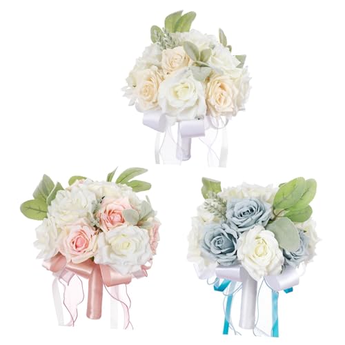 Colcolo 3 Stücke Hochzeit Braut Bouquet Brautjungfer Bouquet Werfen Bouquet mit Blumen von Colcolo