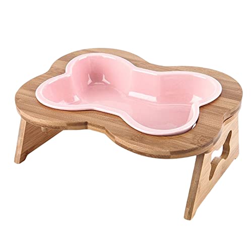 Colcolo Futternapf für Haustiere in Knochenform, stabiles Holzgestell, rutschfestes Design, Rosa von Colcolo