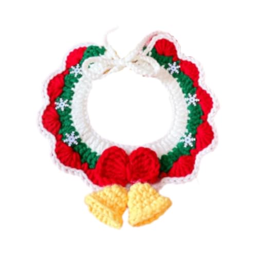 Colcolo Gestricktes Katzenhalsband für das Neue Jahr, handgewebtes Häkel-Lätzchen, bequemes Kätzchen-Halsband, Schal für kleine und mittelgroße Katzen und, Weihnachtsschneeflocke, S von Colcolo