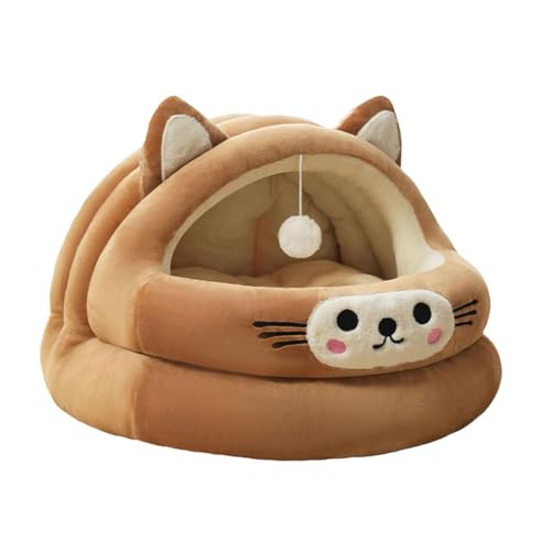 Colcolo Halbgeschlossenes Katzennest, Haustierhaus mit hängendem Teaser-Spielzeug, süßes Katzenbett, Katzenhaus für Hauskatzen, Kätzchen, Brown M von Colcolo