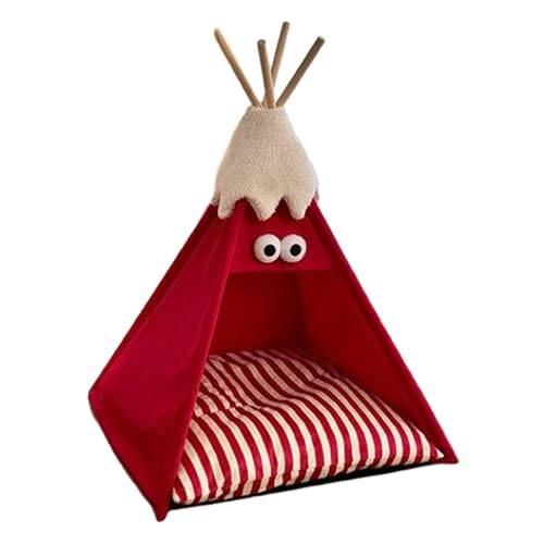 Colcolo Haustier-Tipi, Katzenzelt, waschbares Haustier-Schlafbett mit Kissen, weiches Welpenbett, Haustier-Zeltbett für kleine Tiere, Welpen, Kätzchen, Rot von Colcolo