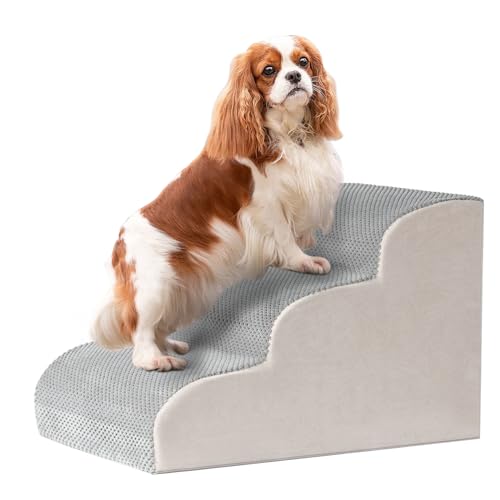 Colewin Hundetreppe für kleine Hunde, Hundetreppe für Hochbett, 33D-Schaumstoff-Hundetreppe für Hunde, 3 Treppen für Hunde zum Aufsteigen, rutschfeste Haustiertreppe für kleine, mittelgroße und große von Colewin