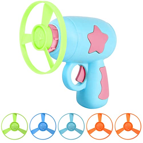 Cat Fetch Toy, Haustier Spielzeug Bunte Fliegende Propeller Disc Katzenspielzeug Chasing Untertasse mit 1 Launchers und 5 Propellers Zufällige Farbe für Interactive, Training, Jagen, Schlagen (Blau) von Colexy