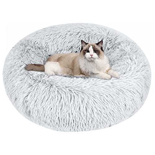 Colexy Hundebett Plüsch Weich Warm Donut Rund Plüsch Ø 50 cm Grau Donut-Design Anti Stress Hundekissen Schöne Katzenbett Waschbar Katzenbett Fluffy Plüsch Haustier Sofa für Welpen Katzen Hunde,Klein von Colexy