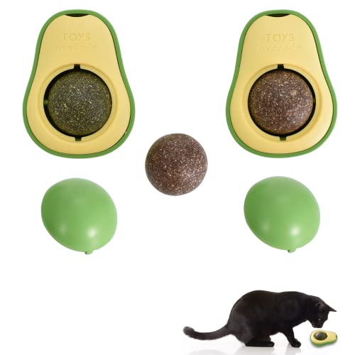 Colexy Katzenminze Ball Spielzeug, 2 Stück Avocado Katzen Spielzeug Snackball Katzenminze Wandroller für Katzenlecken Selbstklebende Katzenminze mitKatzensnack Katzenspielzeug für Katzen Zahnpflege von Colexy